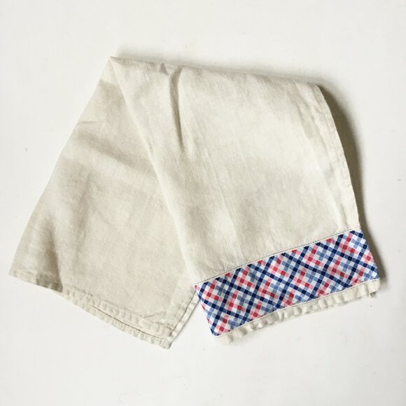 Vintage Linen Red & Blue Checked Plaid Kitchen Tea Towel - Picture 1 of 4